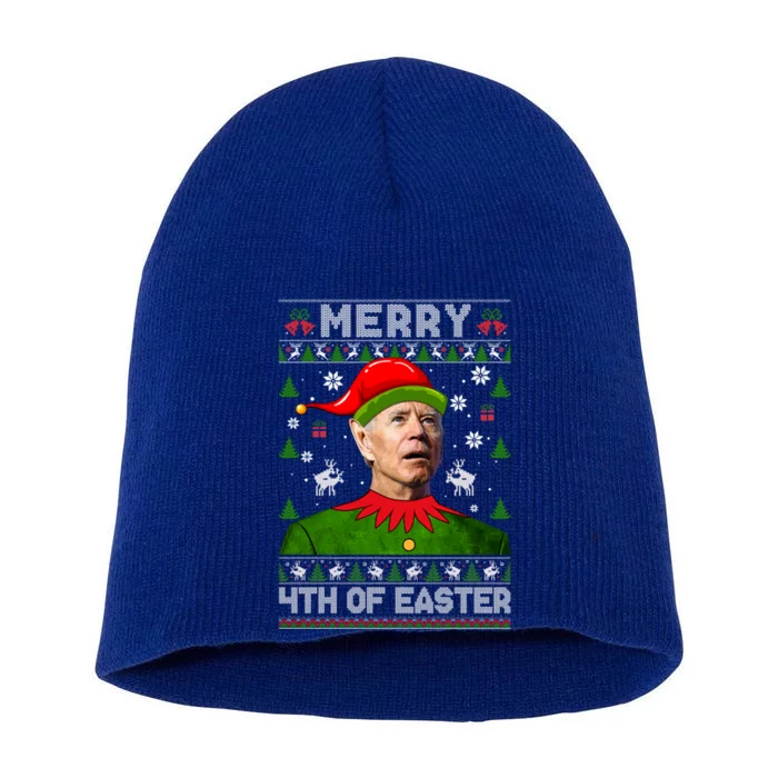 Merry 4th Of Easter Funny Joe Biden Christmas Ugly Gift Short Acrylic Beanie