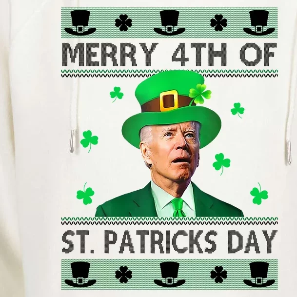 Merry 4th Of St Patrick's Day Funny Confused Joe Biden Womens Funnel Neck Pullover Hood