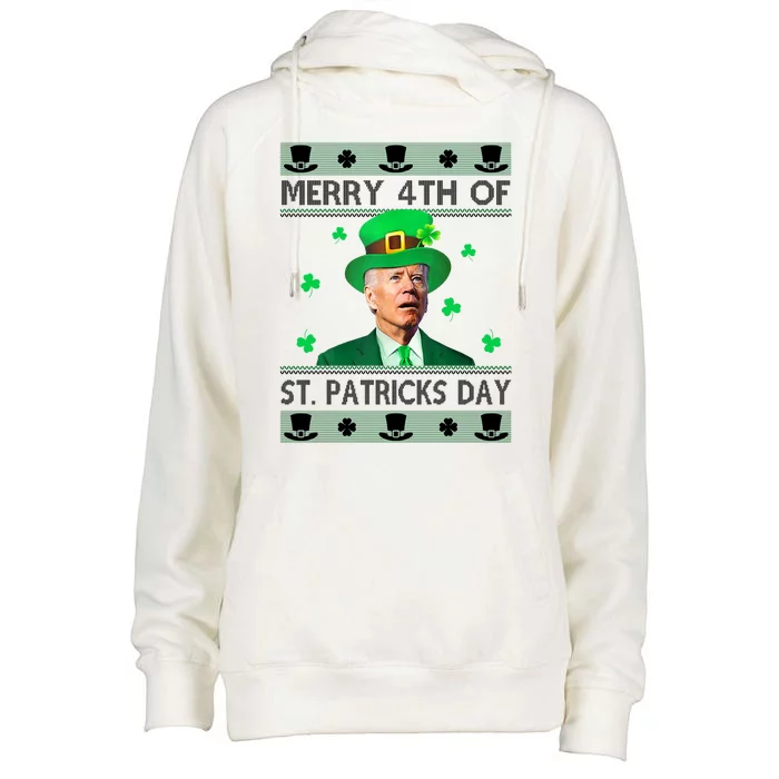 Merry 4th Of St Patrick's Day Funny Confused Joe Biden Womens Funnel Neck Pullover Hood