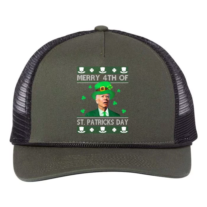 Merry 4th Of St Patrick's Day Funny Confused Joe Biden Retro Rope Trucker Hat Cap