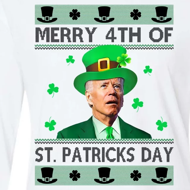 Merry 4th Of St Patrick's Day Funny Confused Joe Biden Womens Cotton Relaxed Long Sleeve T-Shirt