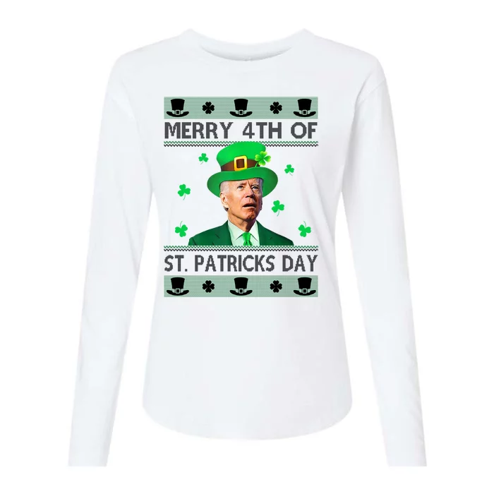 Merry 4th Of St Patrick's Day Funny Confused Joe Biden Womens Cotton Relaxed Long Sleeve T-Shirt