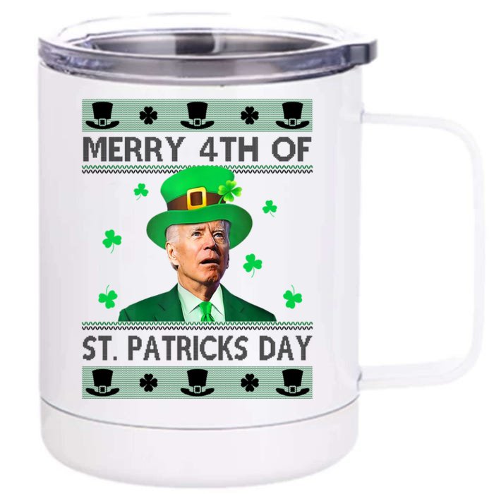 Merry 4th Of St Patrick's Day Funny Confused Joe Biden Front & Back 12oz Stainless Steel Tumbler Cup