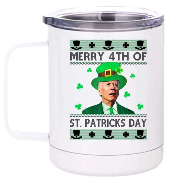 Merry 4th Of St Patrick's Day Funny Confused Joe Biden Front & Back 12oz Stainless Steel Tumbler Cup