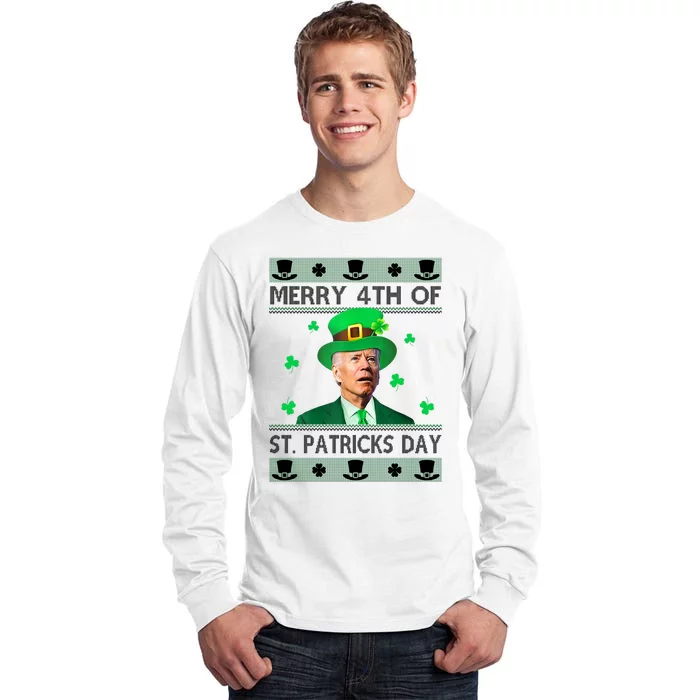 Merry 4th Of St Patrick's Day Funny Confused Joe Biden Tall Long Sleeve T-Shirt