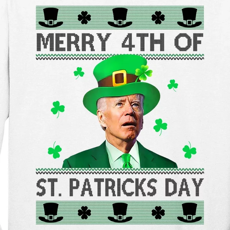 Merry 4th Of St Patrick's Day Funny Confused Joe Biden Tall Long Sleeve T-Shirt