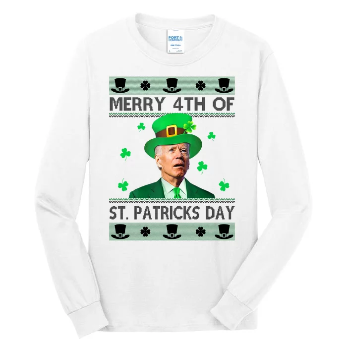 Merry 4th Of St Patrick's Day Funny Confused Joe Biden Tall Long Sleeve T-Shirt