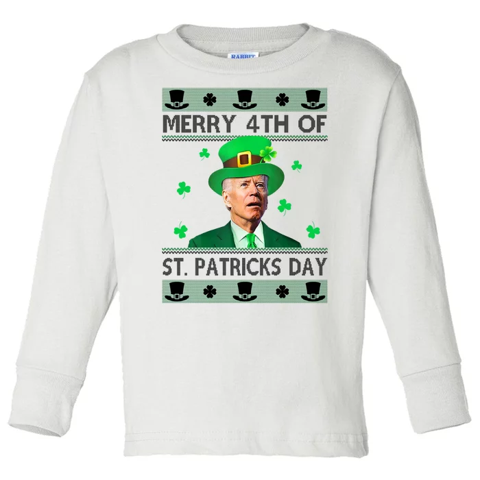 Merry 4th Of St Patrick's Day Funny Confused Joe Biden Toddler Long Sleeve Shirt