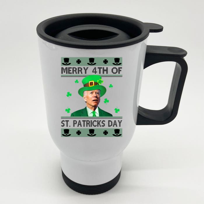 Merry 4th Of St Patrick's Day Funny Confused Joe Biden Front & Back Stainless Steel Travel Mug