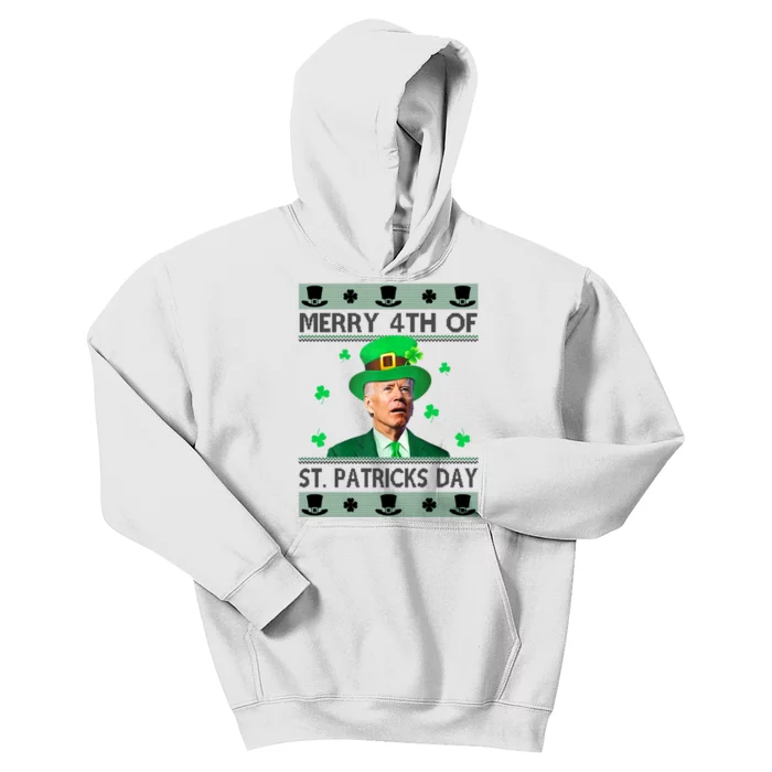 Merry 4th Of St Patrick's Day Funny Confused Joe Biden Kids Hoodie