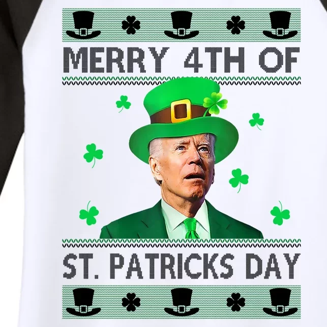 Merry 4th Of St Patrick's Day Funny Confused Joe Biden Women's Tri-Blend 3/4-Sleeve Raglan Shirt