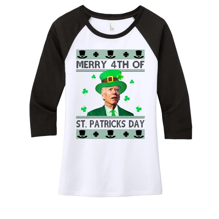 Merry 4th Of St Patrick's Day Funny Confused Joe Biden Women's Tri-Blend 3/4-Sleeve Raglan Shirt