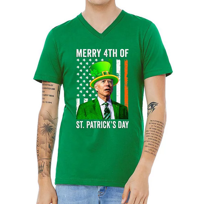 Merry 4th Of St Patrick's Day Joe Biden Leprechaun Hat V-Neck T-Shirt