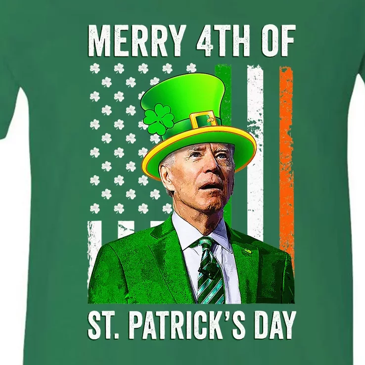 Merry 4th Of St Patrick's Day Joe Biden Leprechaun Hat V-Neck T-Shirt