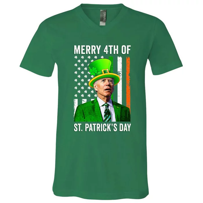 Merry 4th Of St Patrick's Day Joe Biden Leprechaun Hat V-Neck T-Shirt