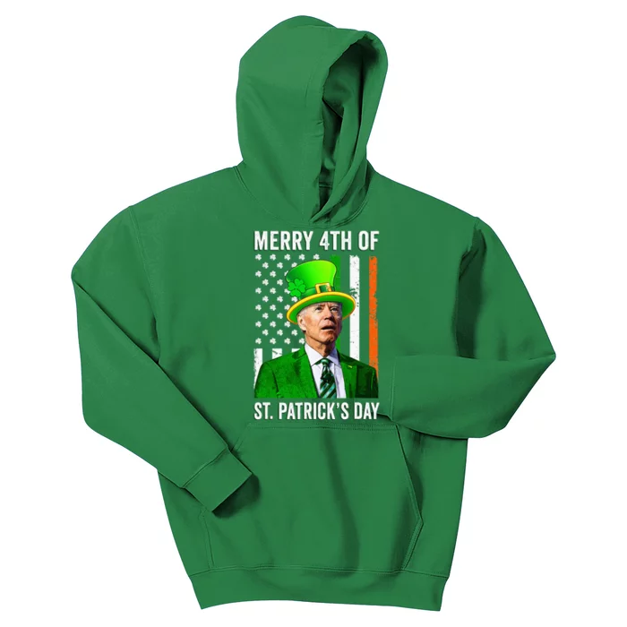 Merry 4th Of St Patrick's Day Joe Biden Leprechaun Hat Kids Hoodie