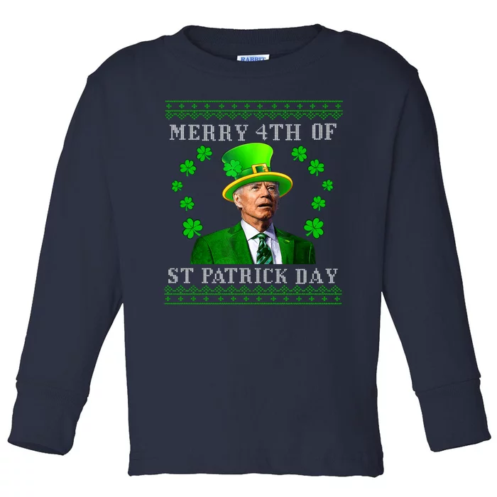 Merry 4th Of St Patrick's Day Funny Joe Biden Toddler Long Sleeve Shirt