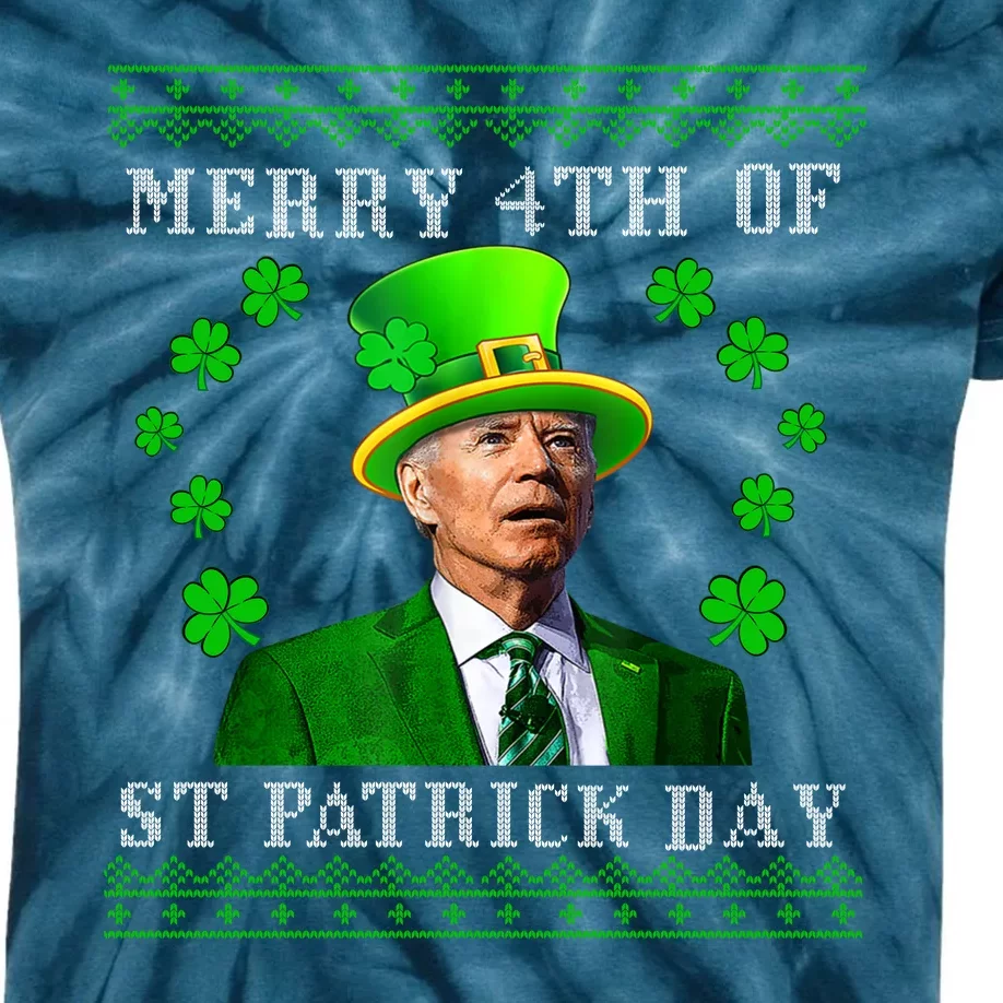 Merry 4th Of St Patrick's Day Funny Joe Biden Kids Tie-Dye T-Shirt