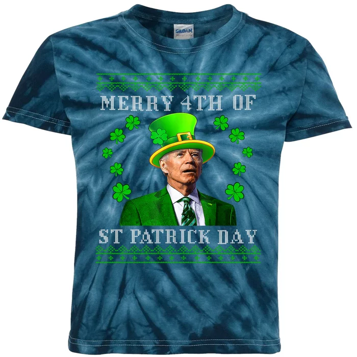 Merry 4th Of St Patrick's Day Funny Joe Biden Kids Tie-Dye T-Shirt