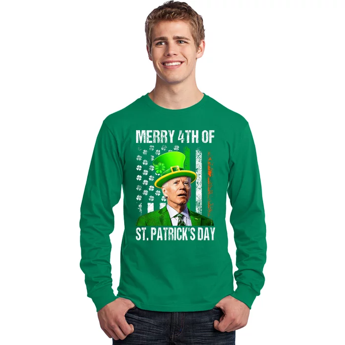 Merry 4th Of St PatrickS Day Funny Joe Biden Leprechaun Hat Long Sleeve Shirt