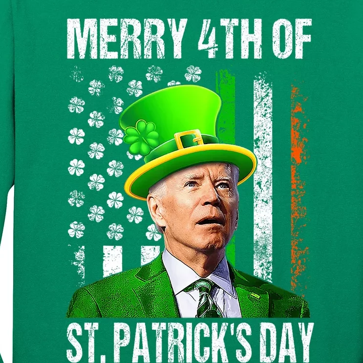 Merry 4th Of St PatrickS Day Funny Joe Biden Leprechaun Hat Long Sleeve Shirt