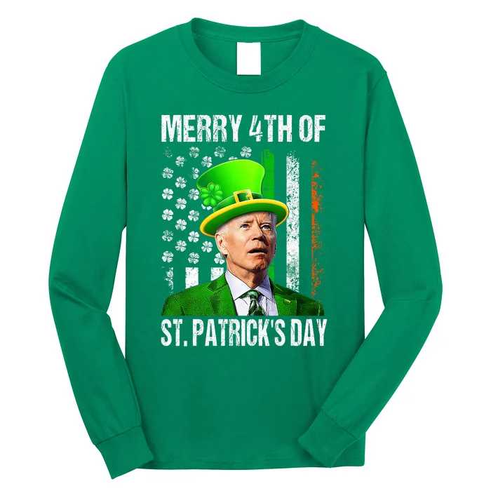 Merry 4th Of St PatrickS Day Funny Joe Biden Leprechaun Hat Long Sleeve Shirt