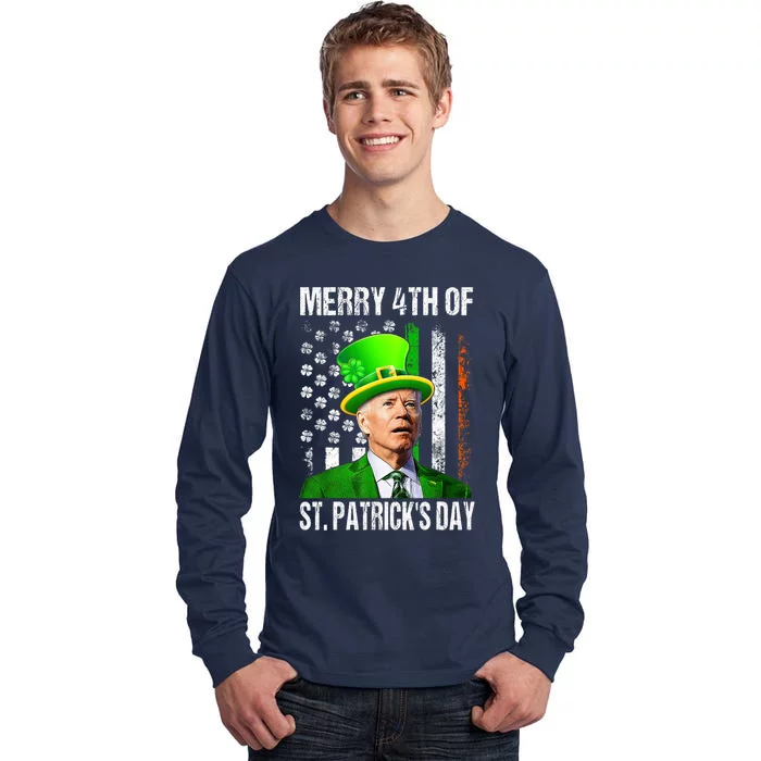 Merry 4th Of St PatrickS Day Funny Joe Biden Leprechaun Hat Tall Long Sleeve T-Shirt