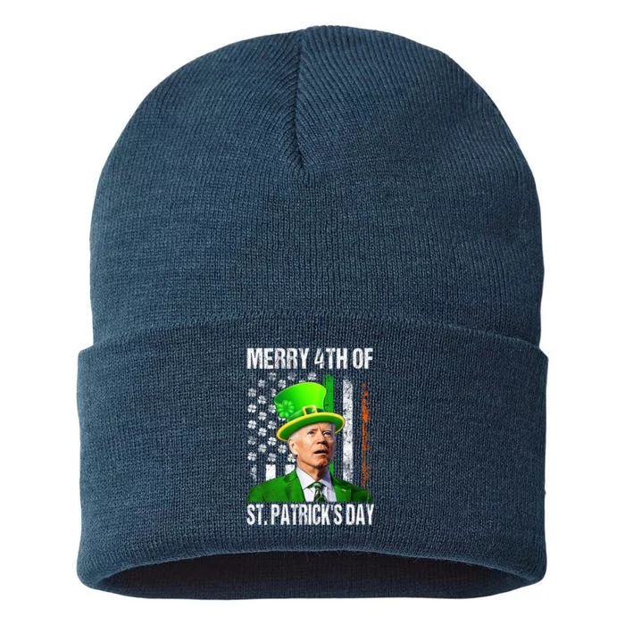 Merry 4th Of St PatrickS Day Funny Joe Biden Leprechaun Hat Sustainable Knit Beanie