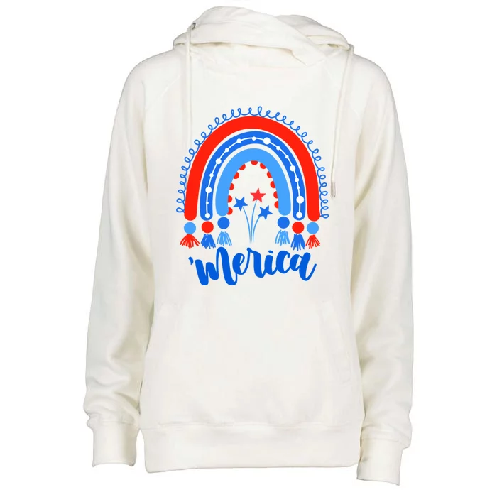 Merica 4th Of July American Flag Colors Rainbow Gift Womens Funnel Neck Pullover Hood