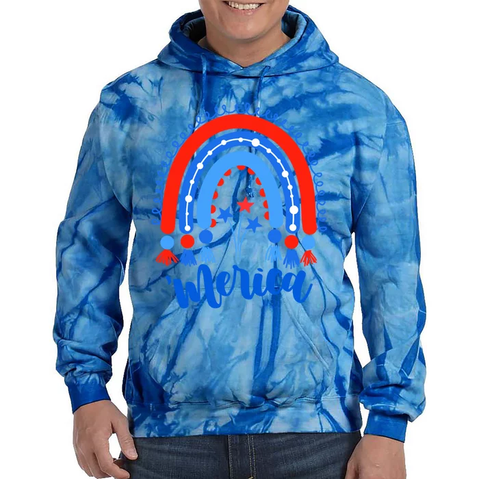 Merica 4th Of July American Flag Colors Rainbow Gift Tie Dye Hoodie