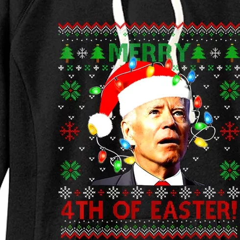 Merry 4th Of Easter Santa Joe Biden Ugly Christmas Sweater Women's Fleece Hoodie