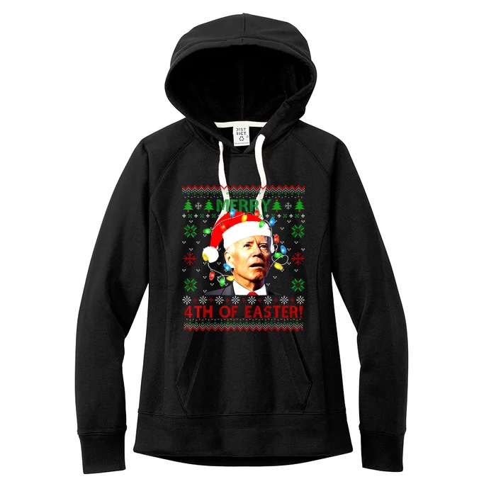 Merry 4th Of Easter Santa Joe Biden Ugly Christmas Sweater Women's Fleece Hoodie