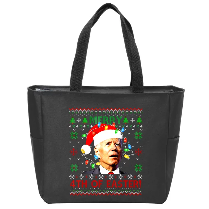 Merry 4th Of Easter Santa Joe Biden Ugly Christmas Sweater Zip Tote Bag