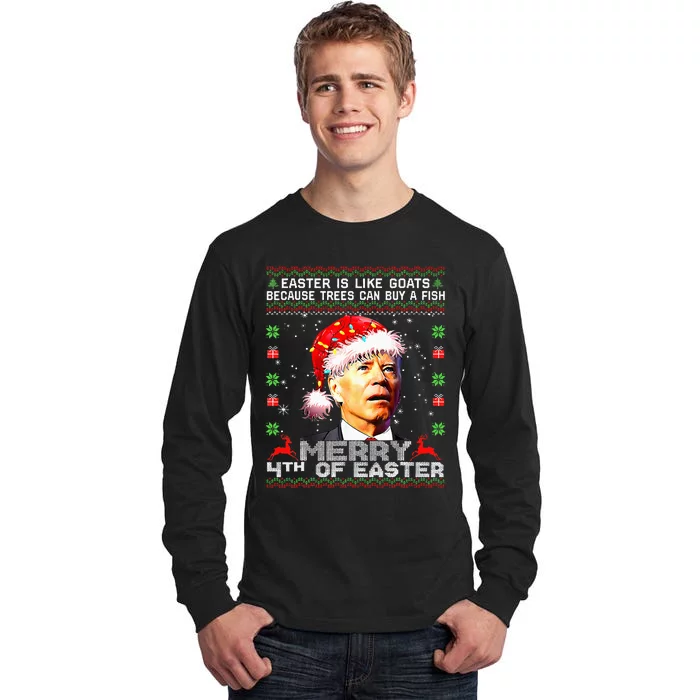 Merry 4th Of Easter Santa Hat Ugly Christmas Sweater Gifts Tall Long Sleeve T-Shirt