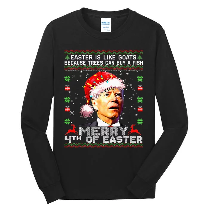 Merry 4th Of Easter Santa Hat Ugly Christmas Sweater Gifts Tall Long Sleeve T-Shirt