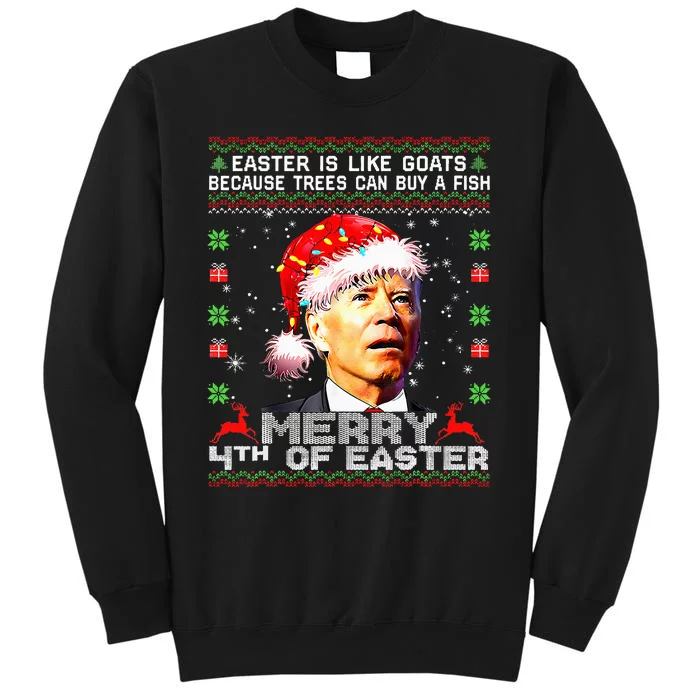 Merry 4th Of Easter Santa Hat Ugly Christmas Sweater Gifts Tall Sweatshirt