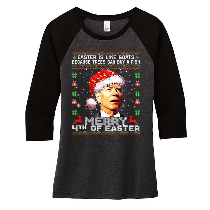 Merry 4th Of Easter Santa Hat Ugly Christmas Sweater Gifts Women's Tri-Blend 3/4-Sleeve Raglan Shirt