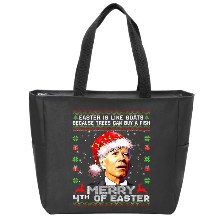 Merry 4th Of Easter Santa Hat Ugly Christmas Sweater Gifts Zip Tote Bag