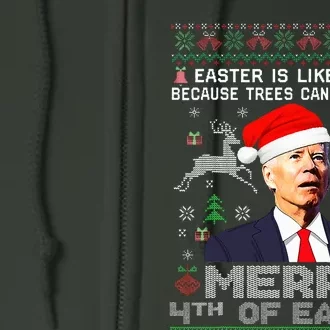 Merry 4th Of Easter Funny Biden Ugly Christmas Sweater Full Zip Hoodie