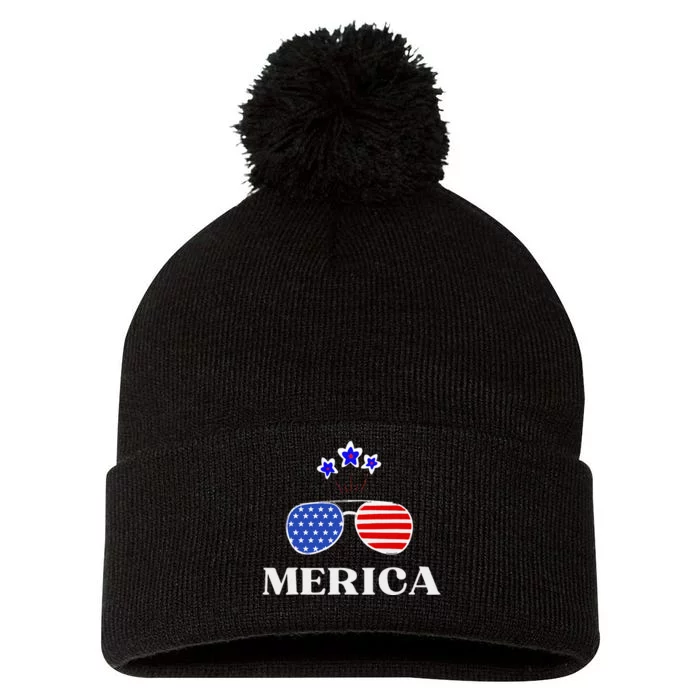 Merica 4th of July Pom Pom 12in Knit Beanie