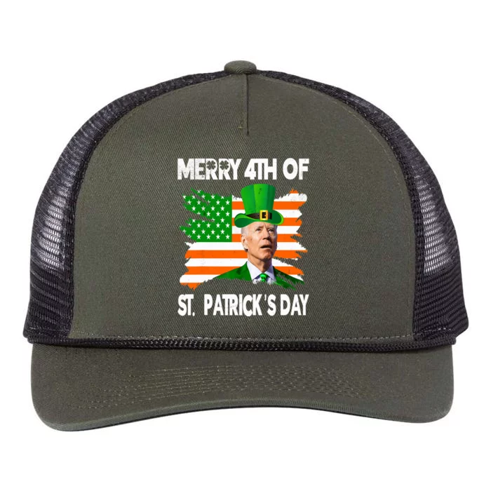 Merry 4th Of St Patrick's Day Funny Joe Biden Leprechaun Hat Retro Rope Trucker Hat Cap