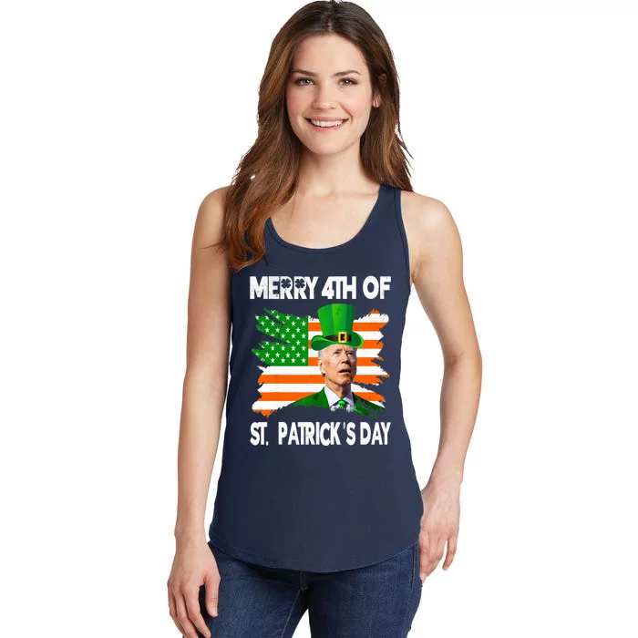 Merry 4th Of St Patrick's Day Funny Joe Biden Leprechaun Hat Ladies Essential Tank