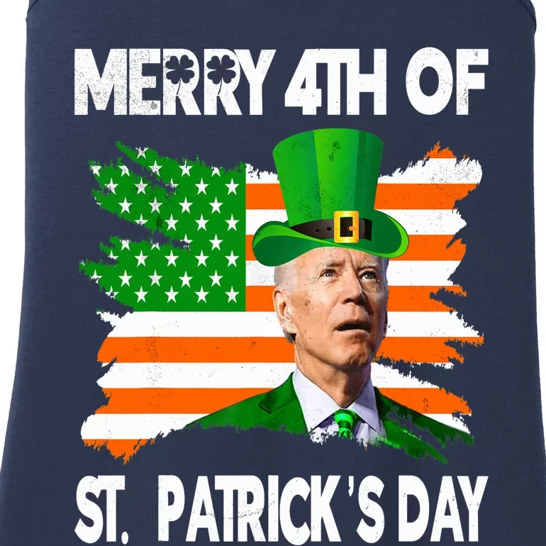 Merry 4th Of St Patrick's Day Funny Joe Biden Leprechaun Hat Ladies Essential Tank