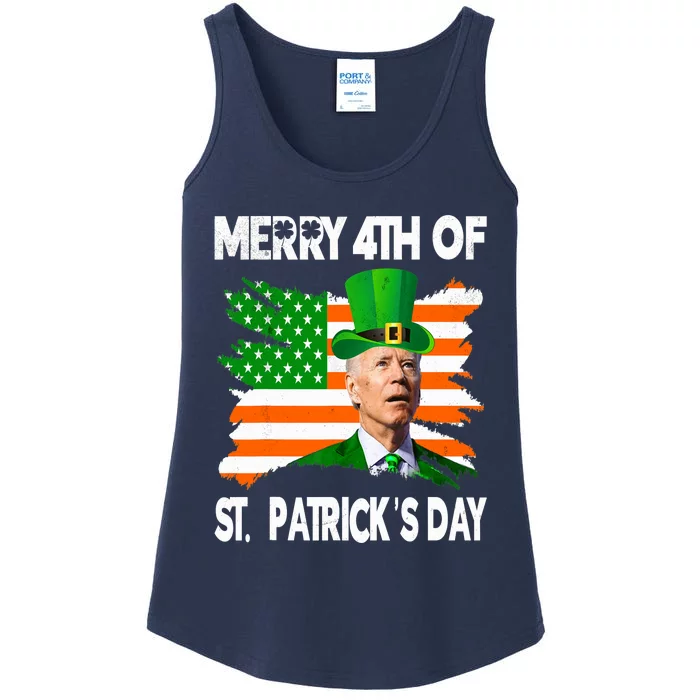 Merry 4th Of St Patrick's Day Funny Joe Biden Leprechaun Hat Ladies Essential Tank