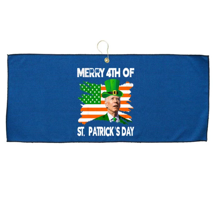 Merry 4th Of St Patrick's Day Funny Joe Biden Leprechaun Hat Large Microfiber Waffle Golf Towel