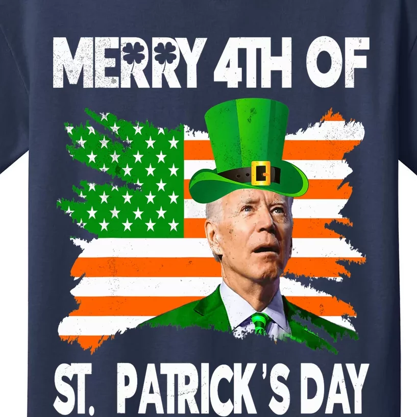 Merry 4th Of St Patrick's Day Funny Joe Biden Leprechaun Hat Kids T-Shirt