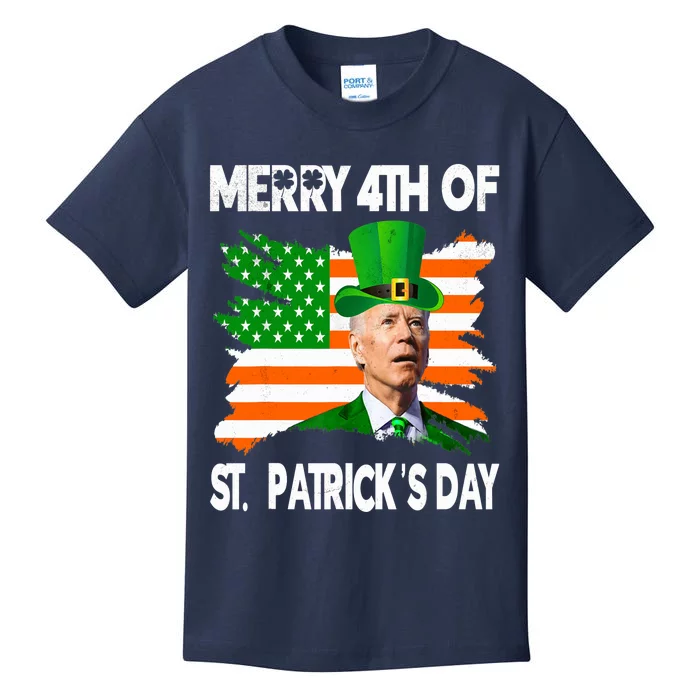 Merry 4th Of St Patrick's Day Funny Joe Biden Leprechaun Hat Kids T-Shirt