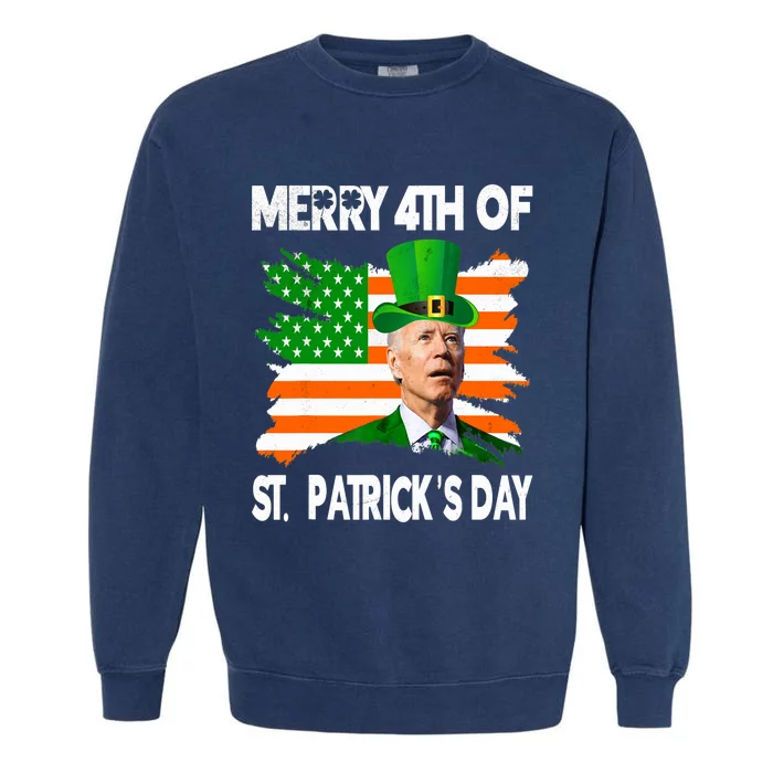 Merry 4th Of St Patrick's Day Funny Joe Biden Leprechaun Hat Garment-Dyed Sweatshirt