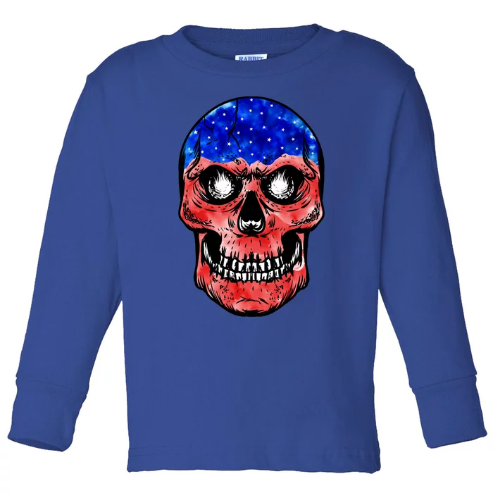 Merica 4th Of July American Flag Skull Usa Independence Day Gift Toddler Long Sleeve Shirt