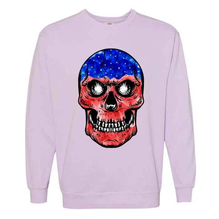 Merica 4th Of July American Flag Skull Usa Independence Day Gift Garment-Dyed Sweatshirt